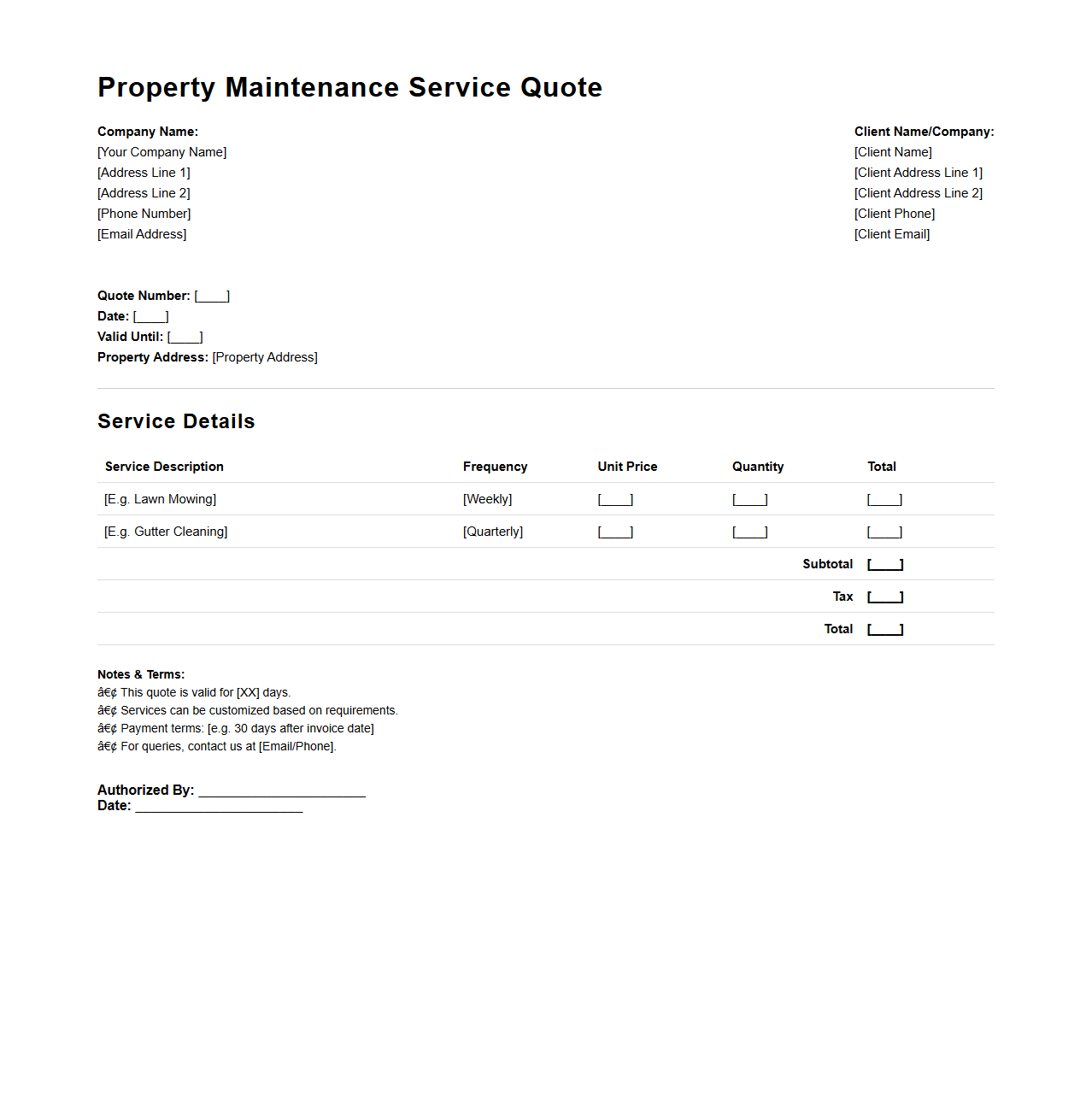 Property Maintenance Service Quote Template