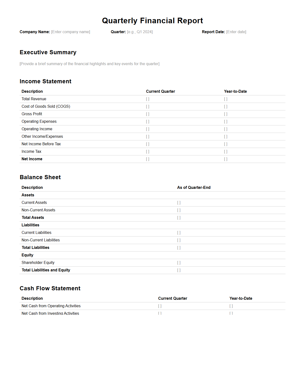 Quarterly Financial Report Template for Businesses