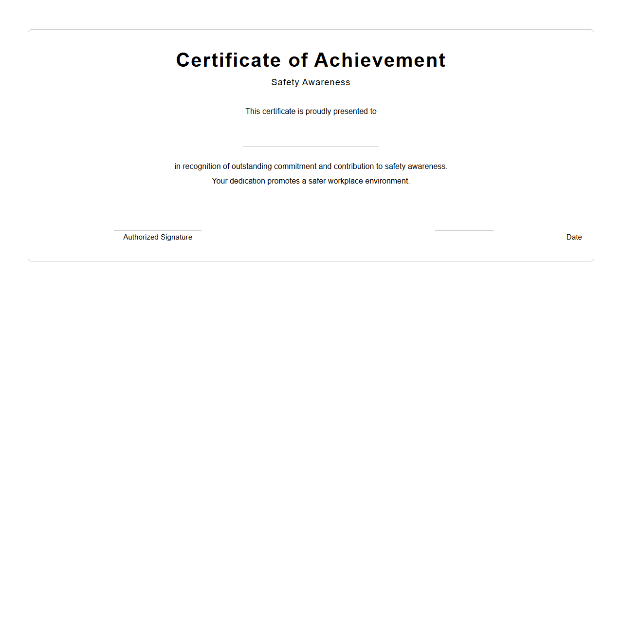 Safety Awareness Achievement Certificate Format
