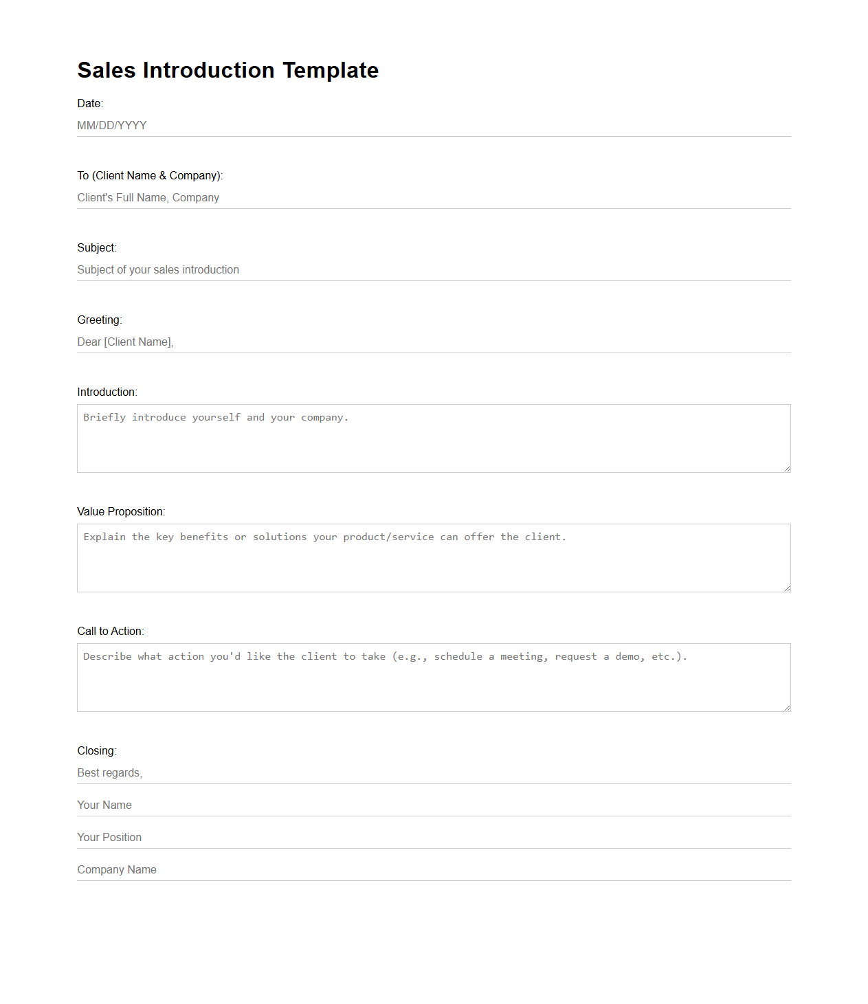 Sales Introduction Template for Securing New Clients