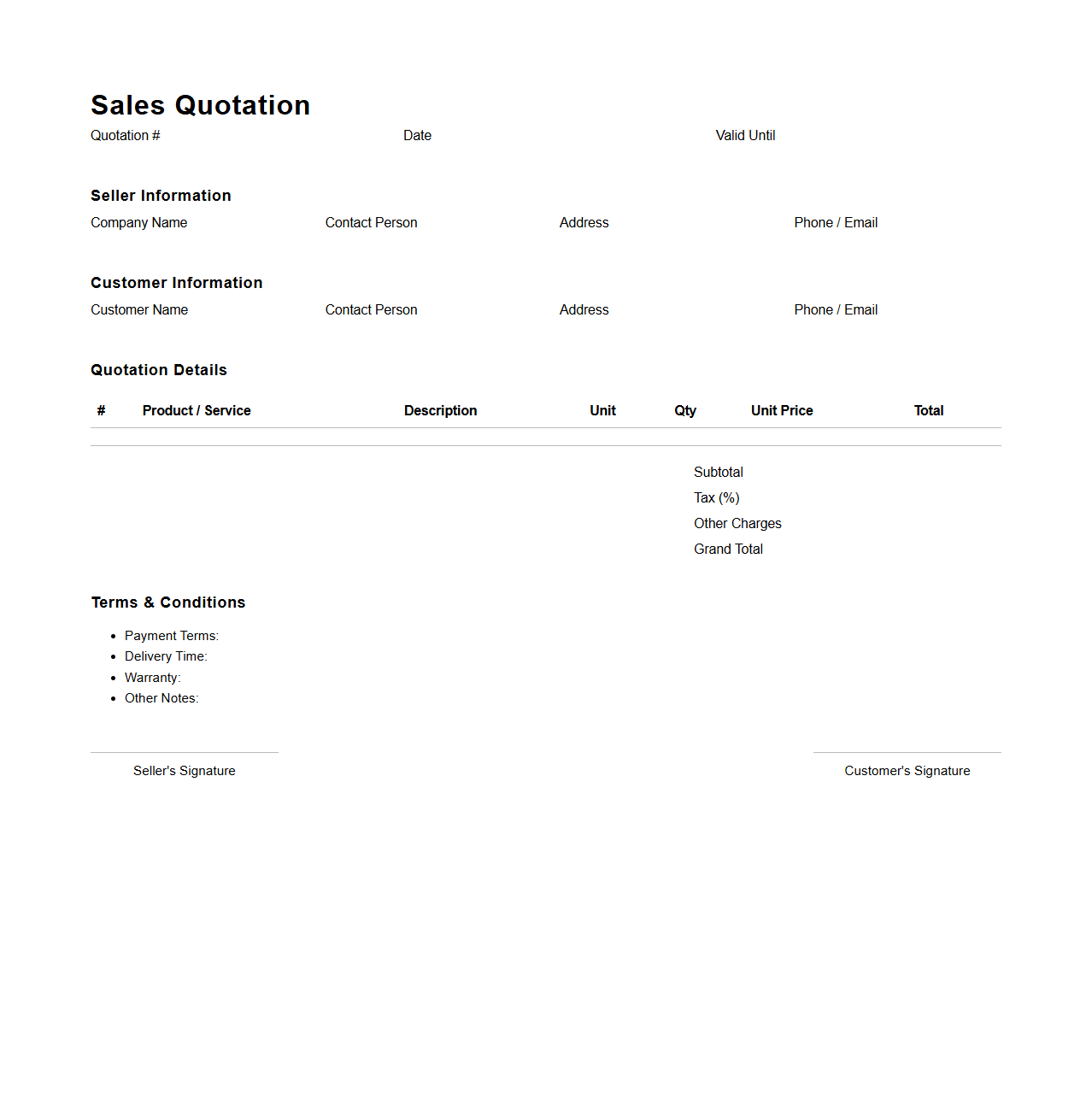 Sales Quotation Template for Product Line Proposals