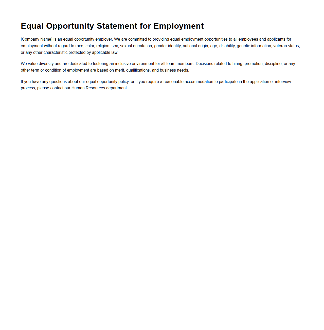 Sample Equal Opportunity Statement for Employment