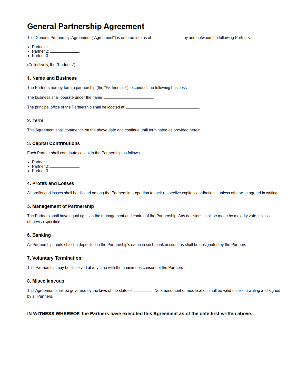 Sample General Partnership Agreement