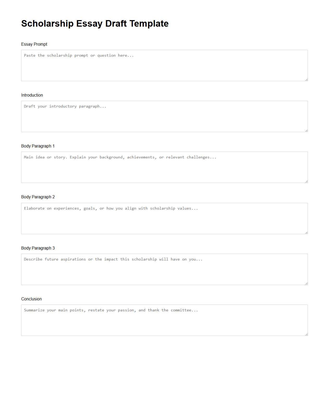 Scholarship Essay Draft Template
