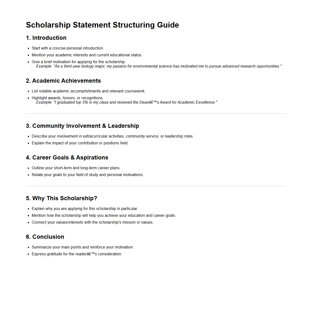 Scholarship Statement Structuring Guide