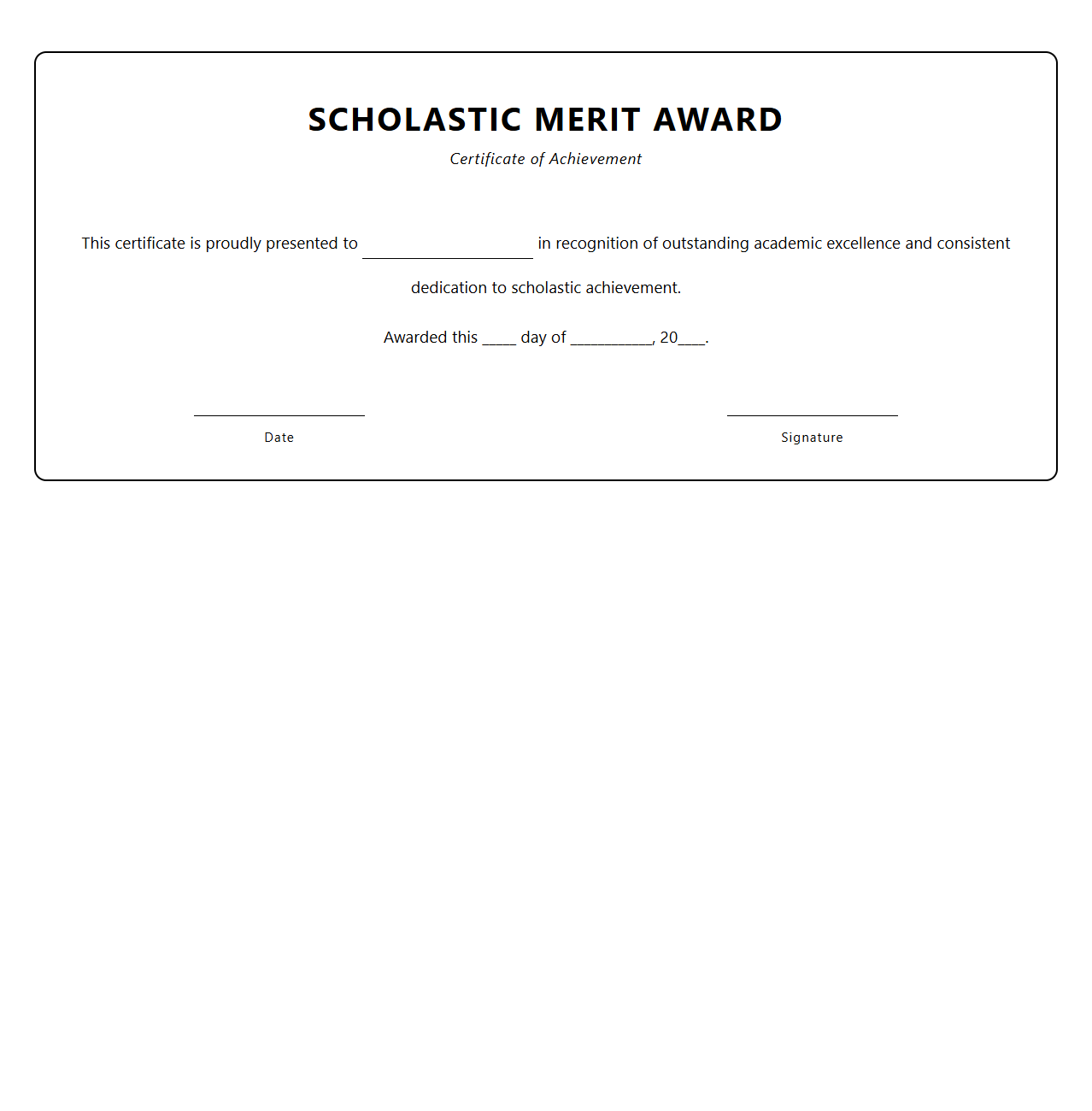 Scholastic Merit Award Certificate Format