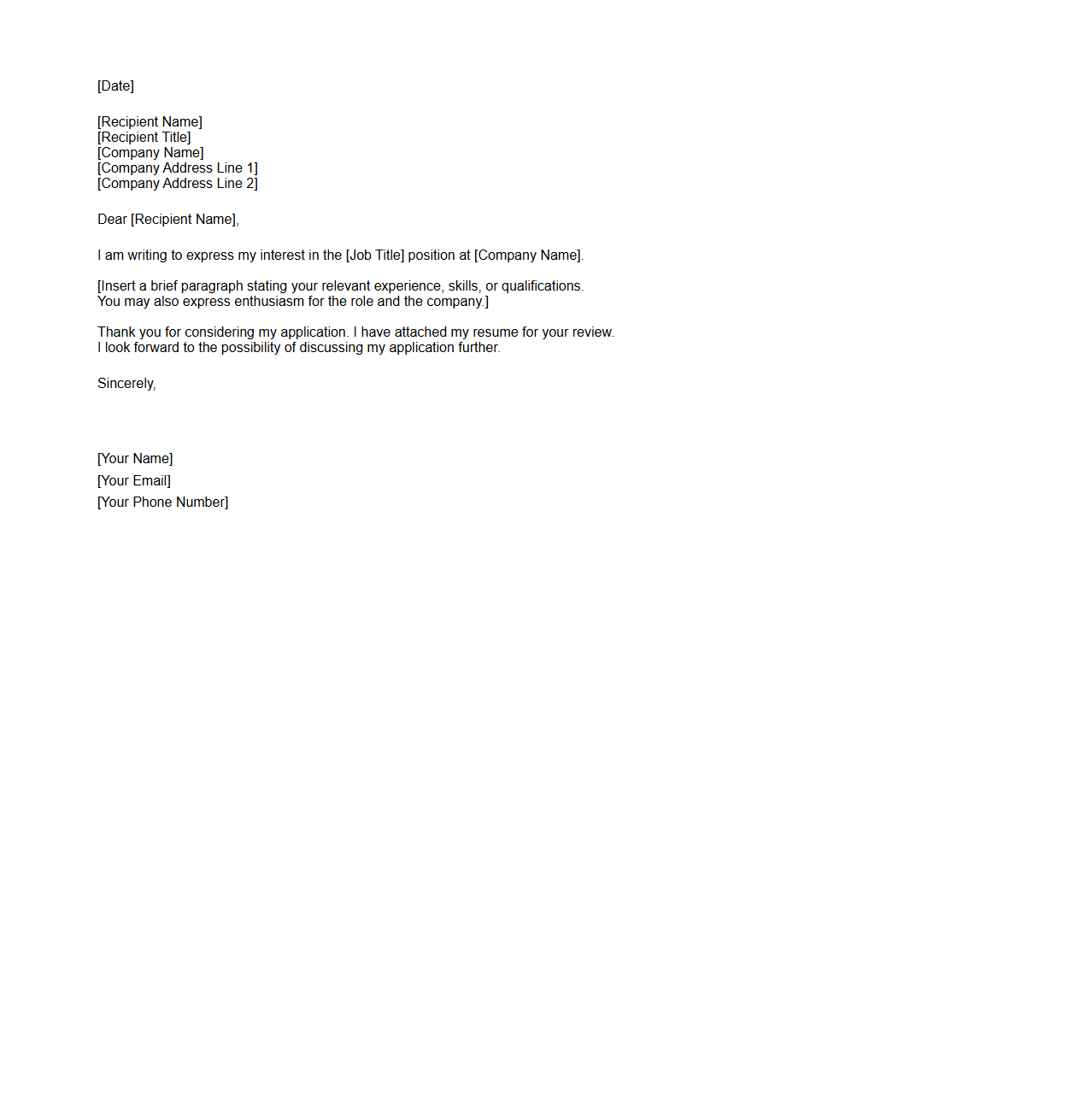 Simple Blank Cover Letter Template for Employment