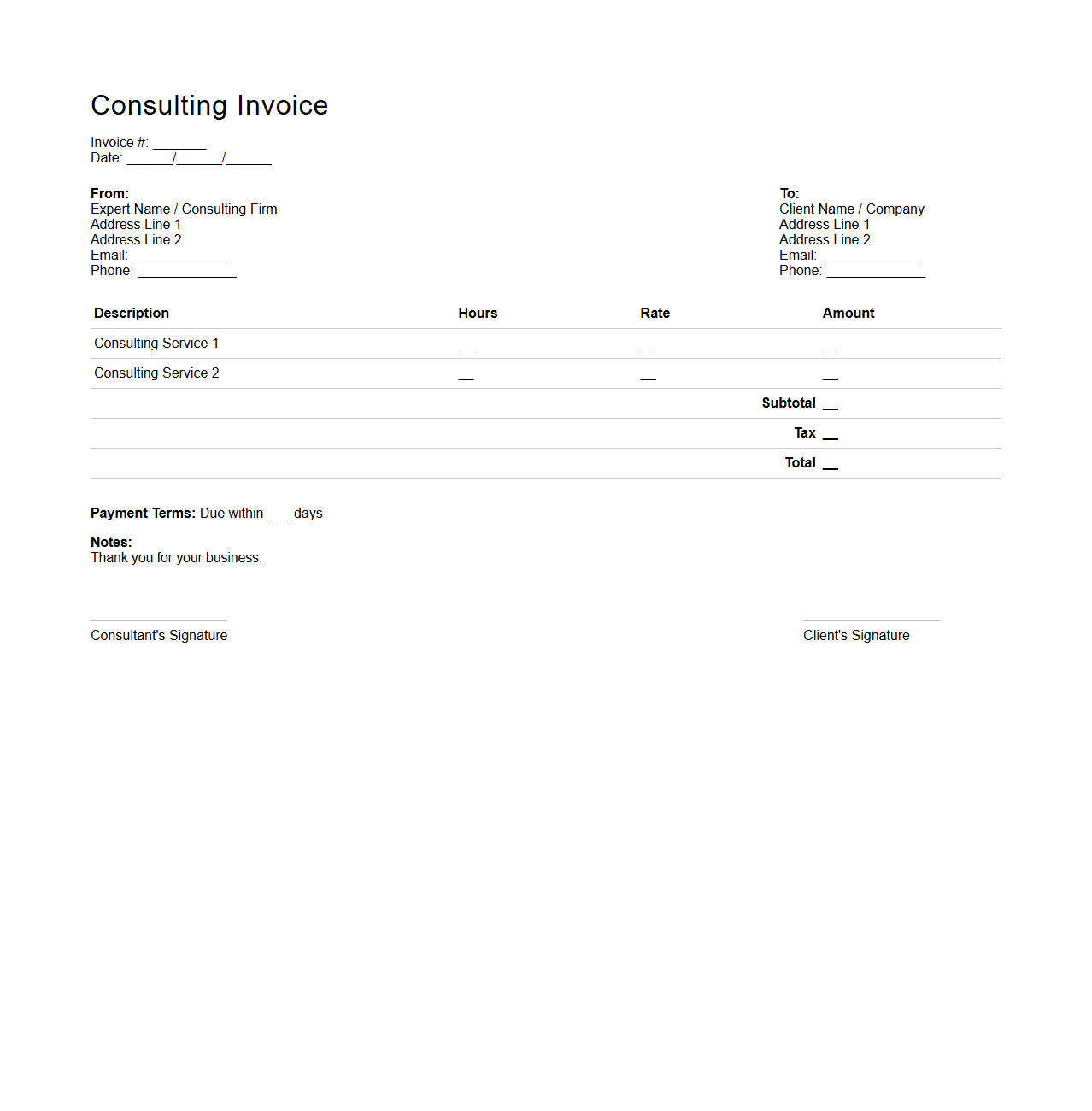Simple Consulting Invoice Template for Experts