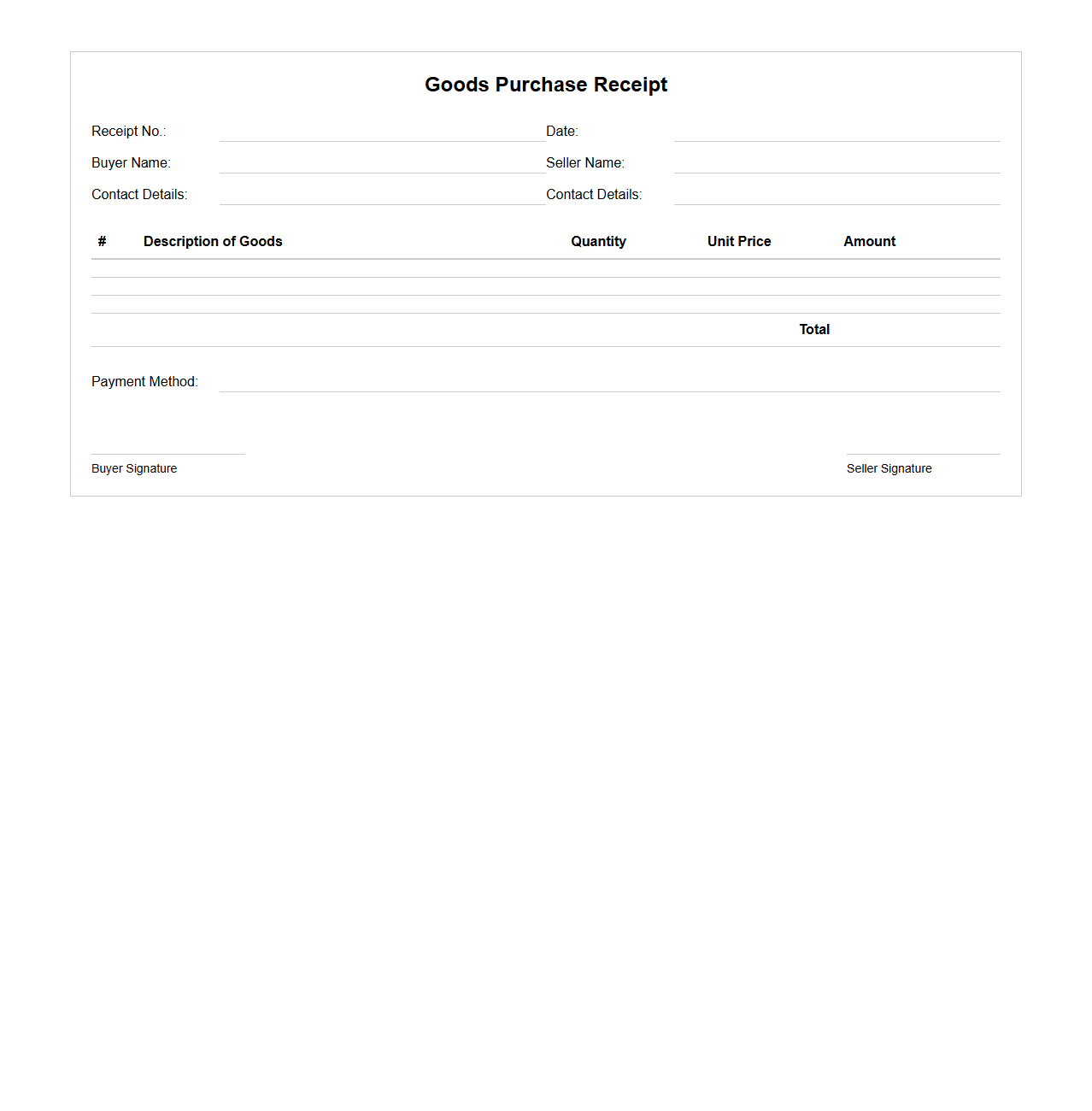 Simple Goods Purchase Receipt Format