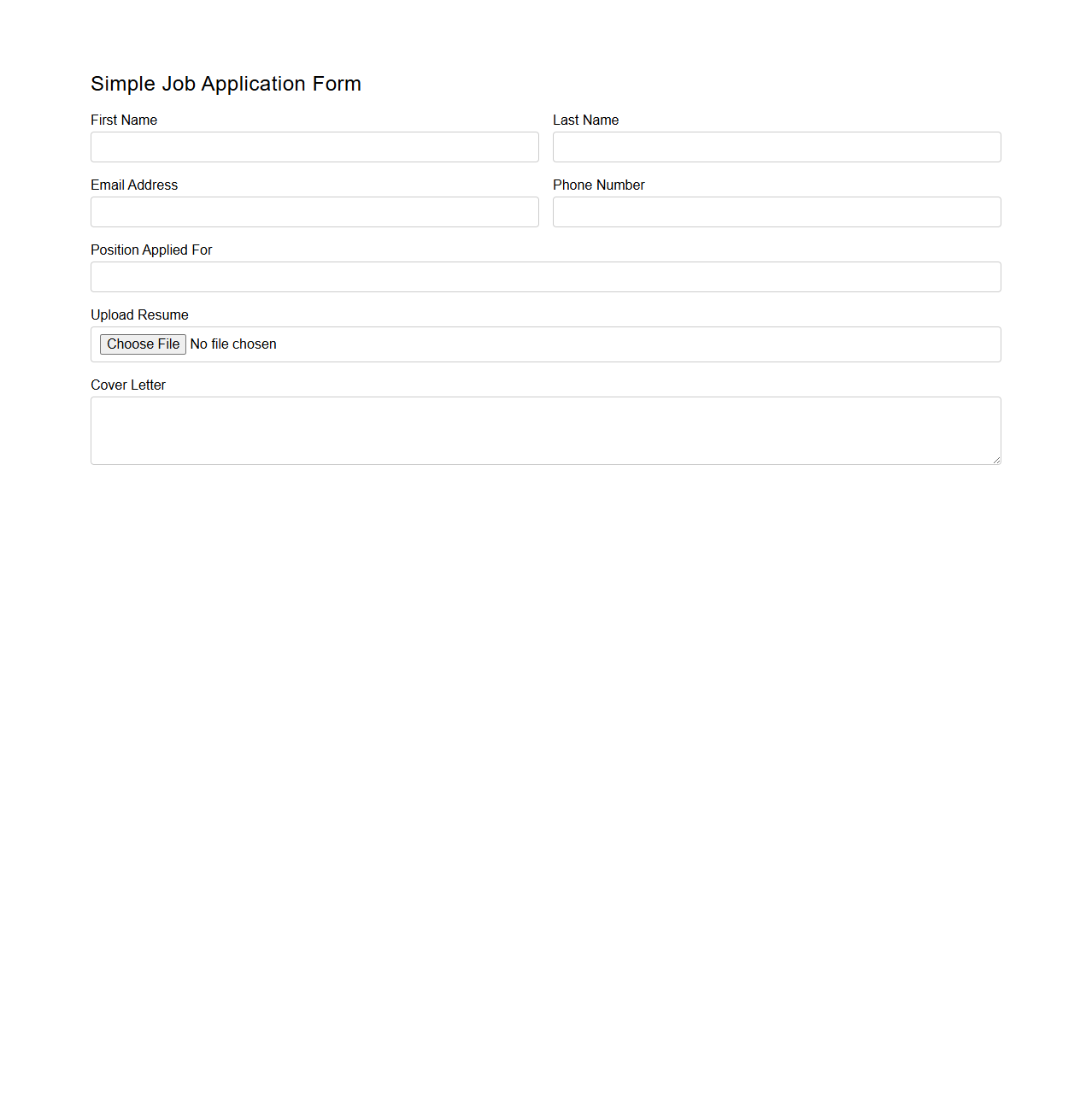 Simple Job Application Form Template