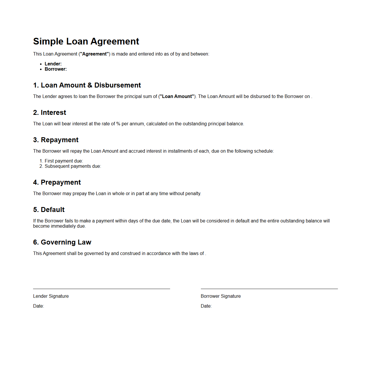 Simple Loan Agreement Template