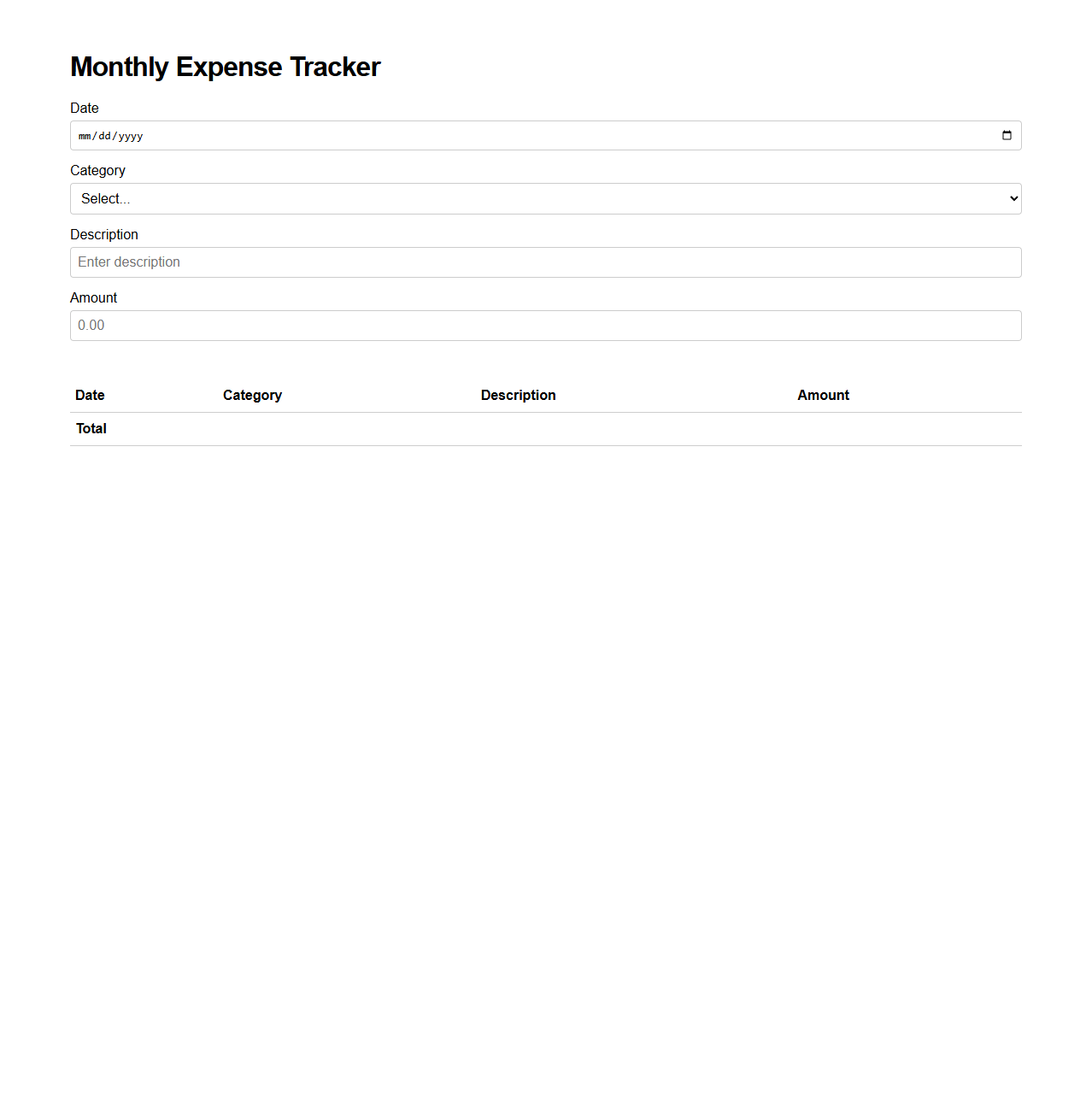 Simple Monthly Expense Tracker Template