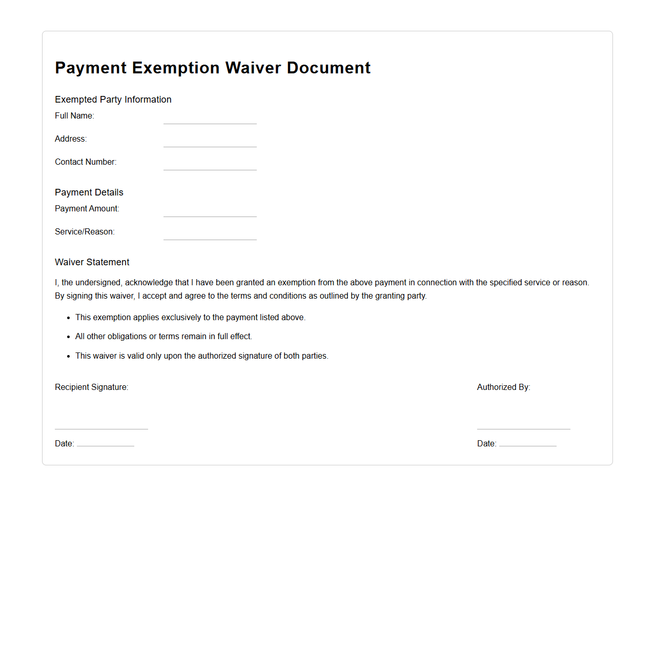 Simple Payment Exemption Waiver Document