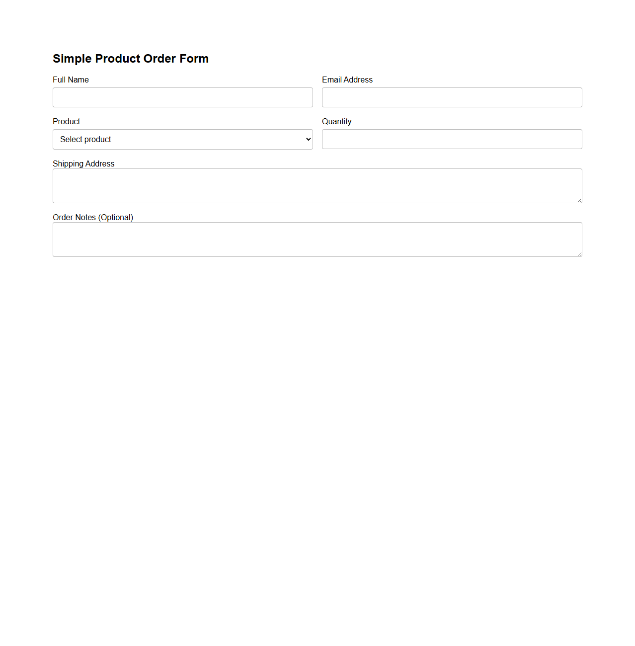 Simple Product Order Form Template