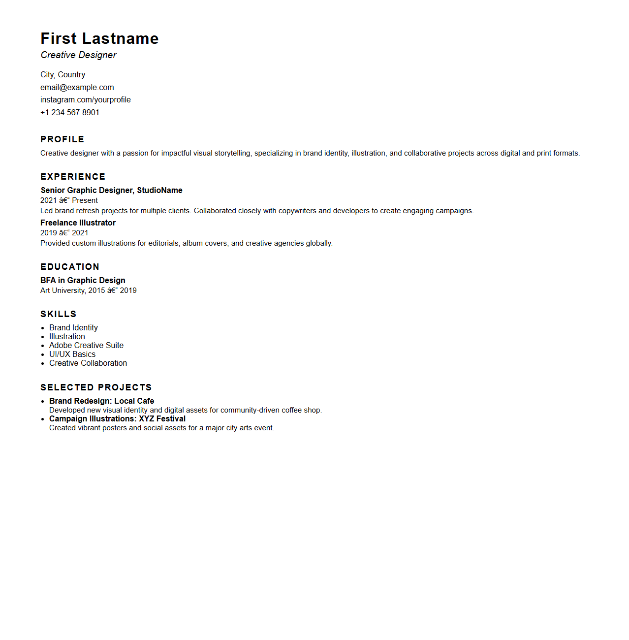 Simple Resume Structure for Creatives