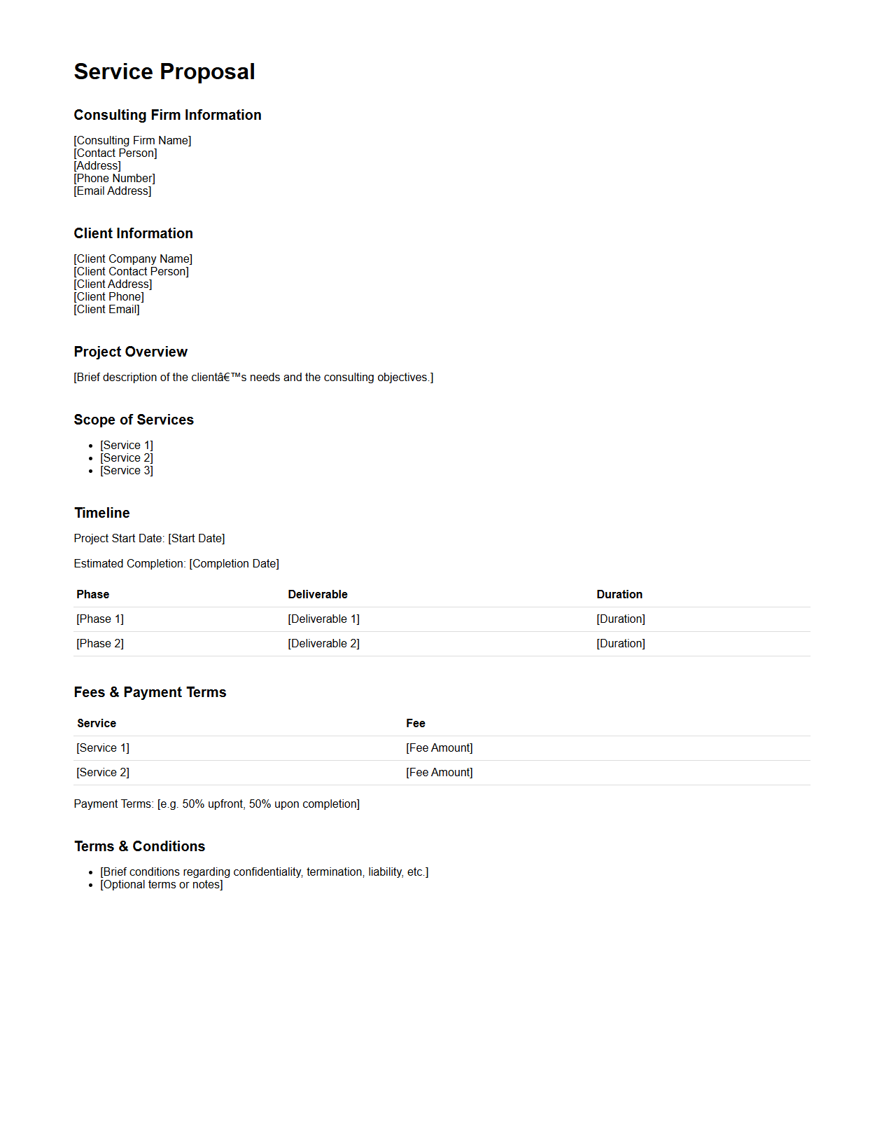 Simple Service Proposal Template for Consulting Firms