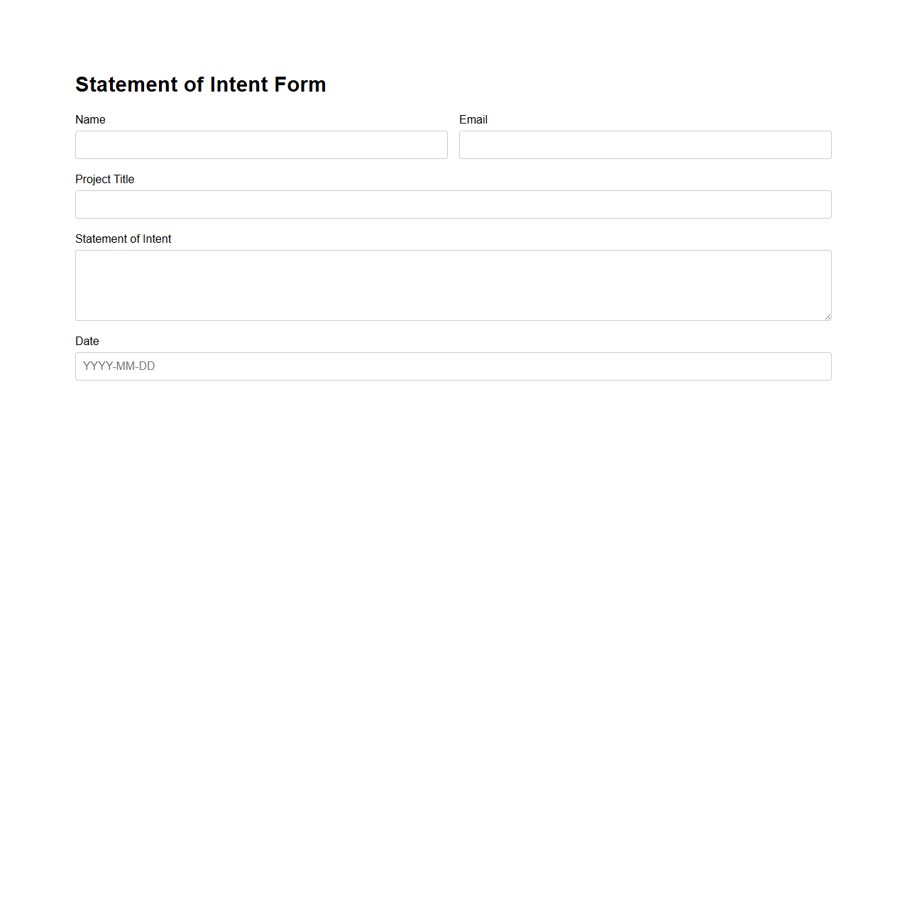 Simple Statement of Intent Form for Projects