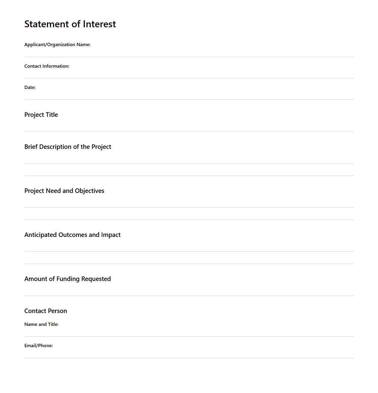 Simple Statement of Interest Template for Grant Proposals