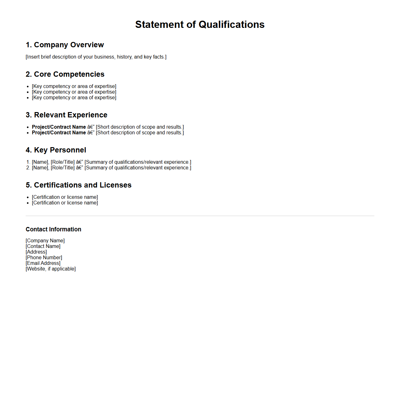 Simple Statement of Qualifications Outline