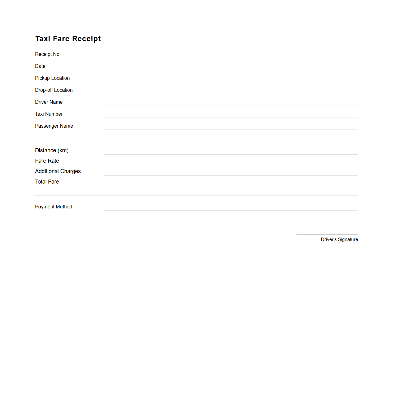Simple Taxi Fare Receipt Template
