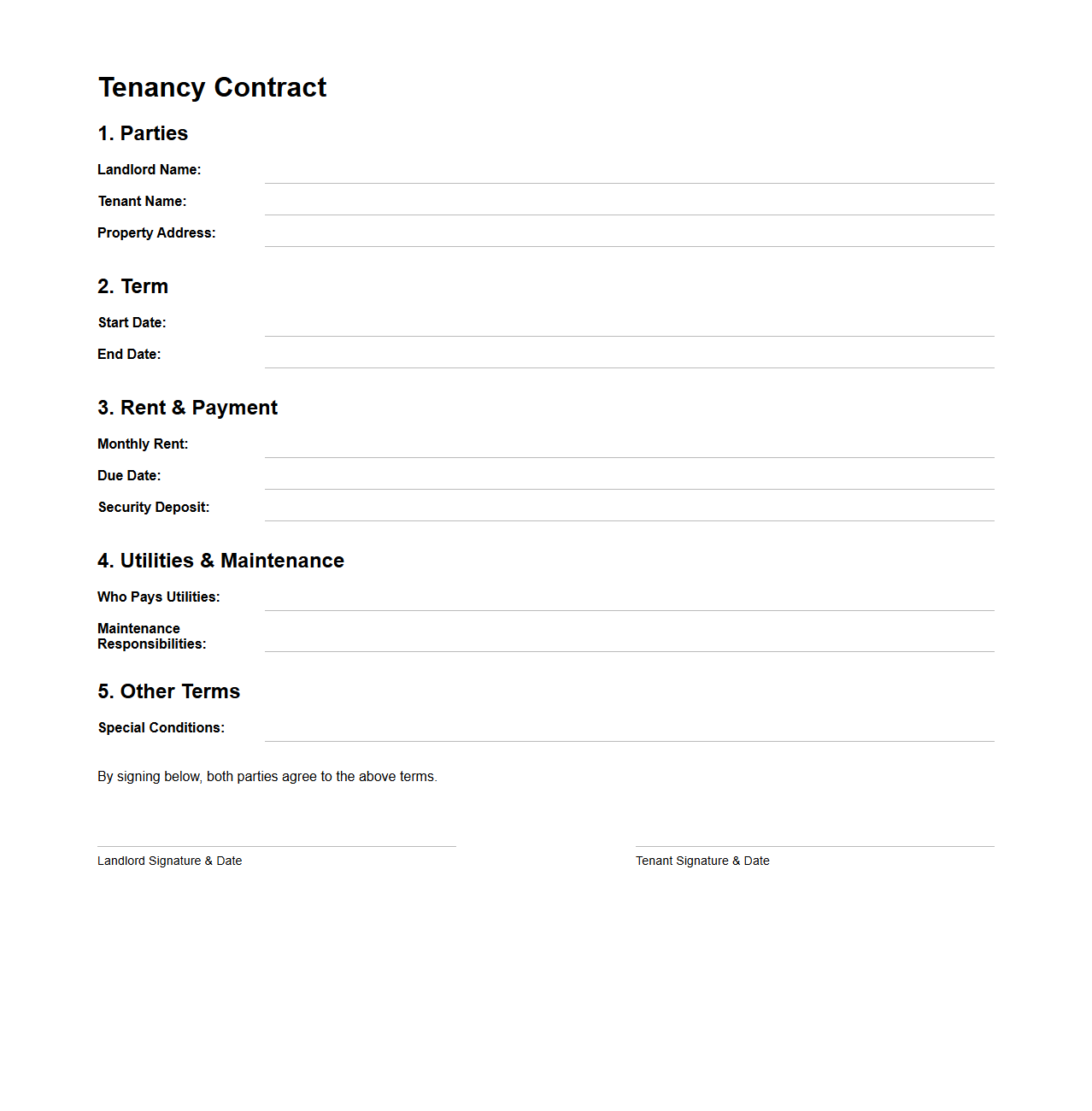 Single-Page Tenancy Contract Template