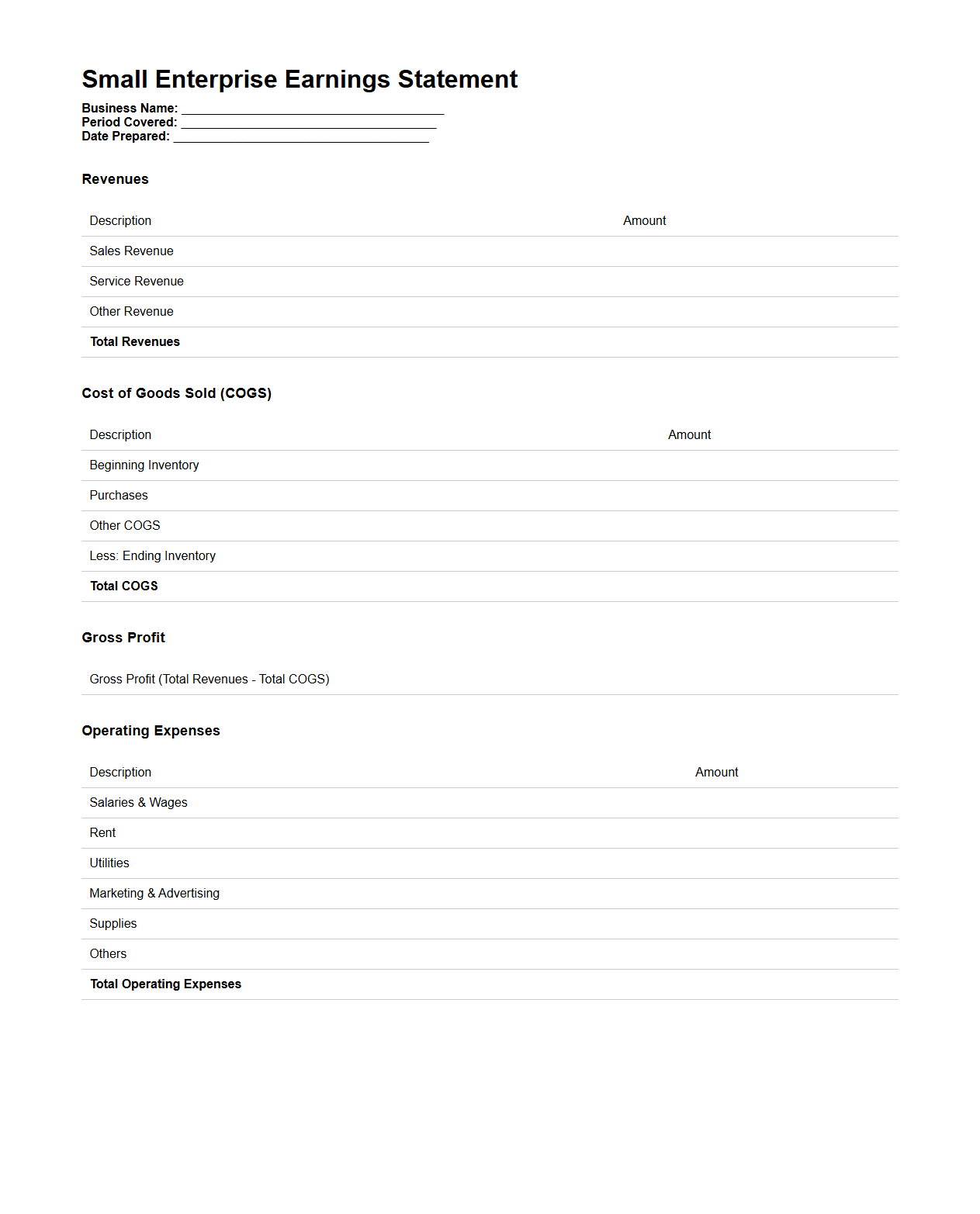 Small Enterprise Earnings Statement Template