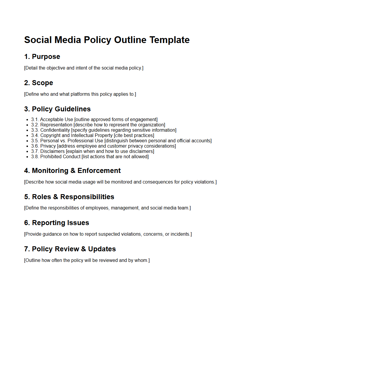Social Media Policy Outline Template