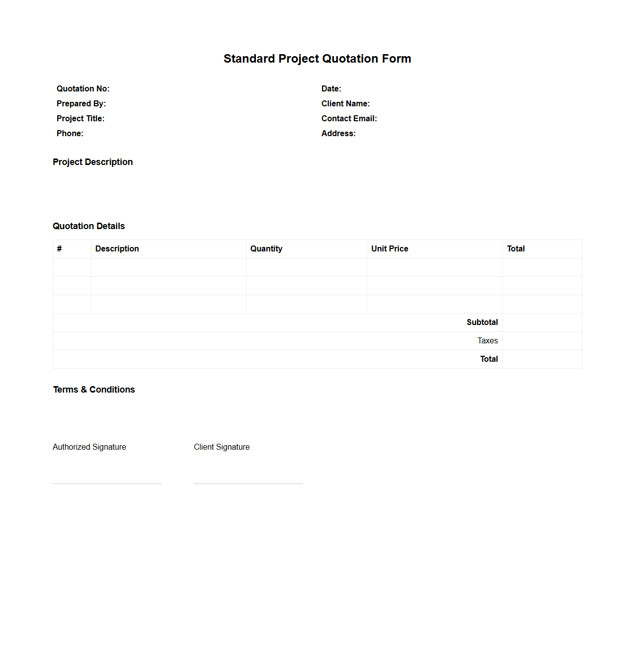 Standard Project Quotation Form