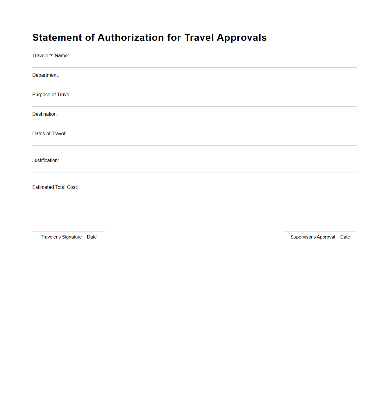 Statement of Authorization for Travel Approvals