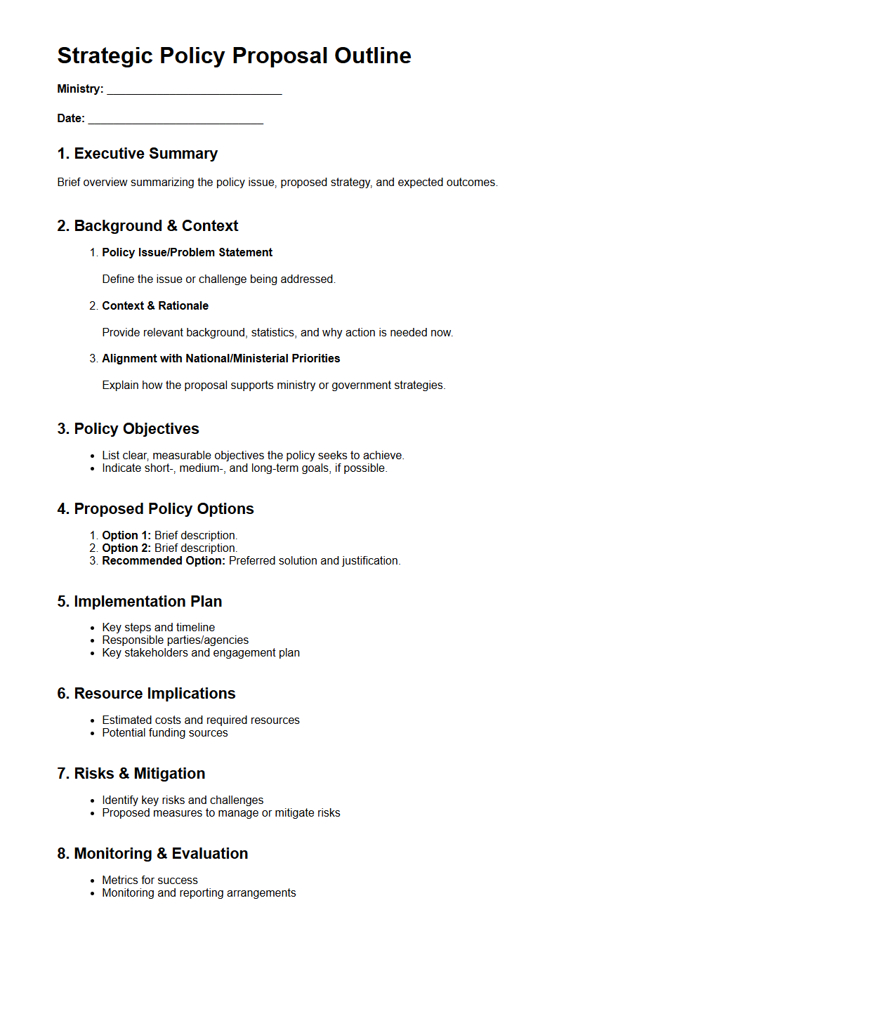 Strategic Policy Proposal Outline for Ministries