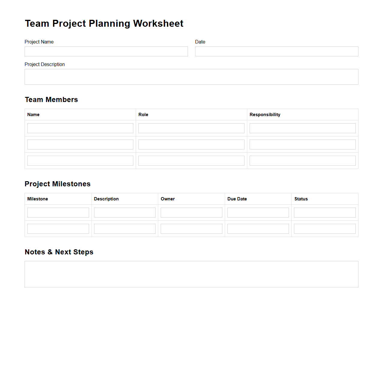 Team Project Planning Worksheet