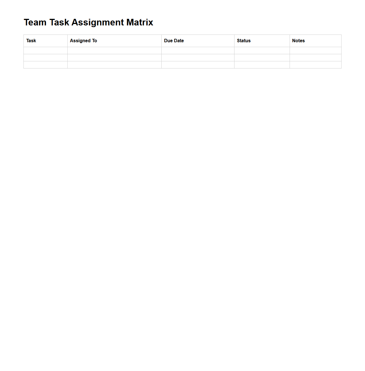 Team Task Assignment Matrix
