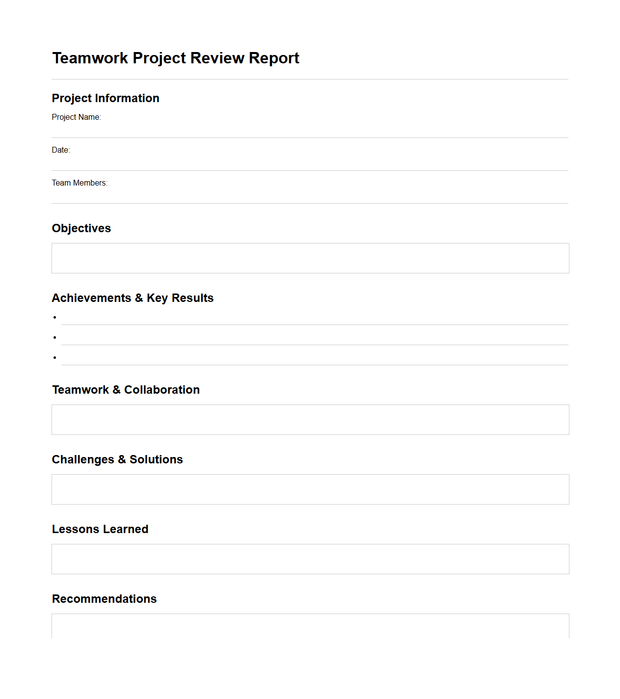 Teamwork Project Review Report Framework