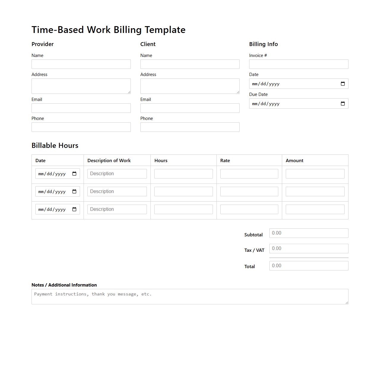 Time-Based Work Billing Template