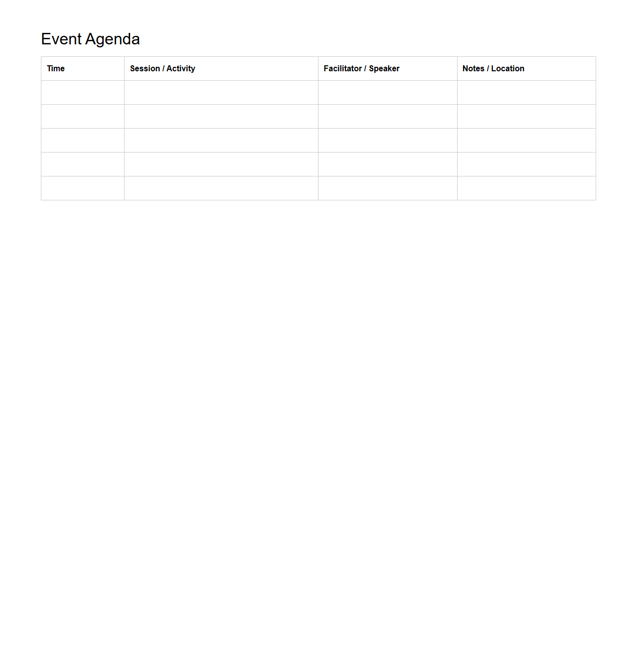 Undated Event Agenda Grid Template
