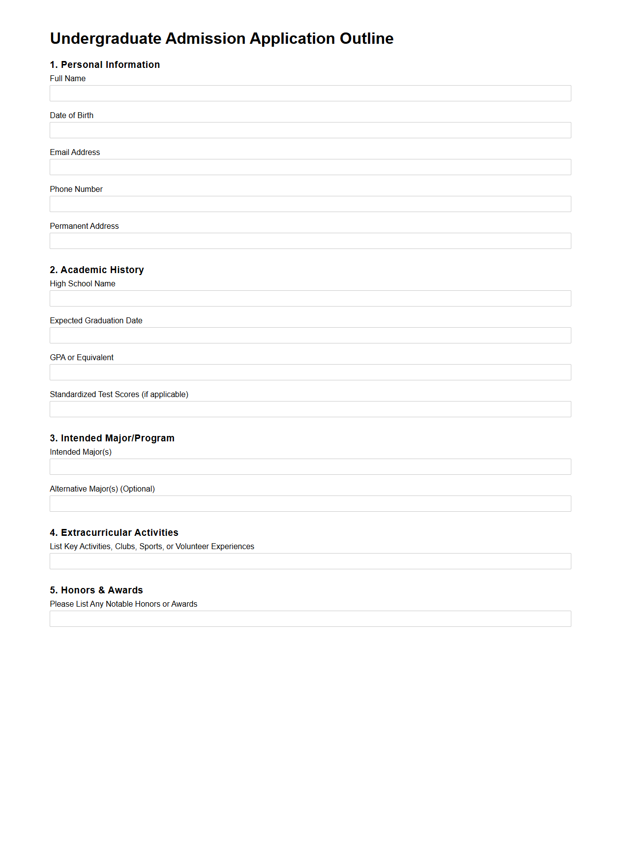 Undergraduate Admission Application Outline