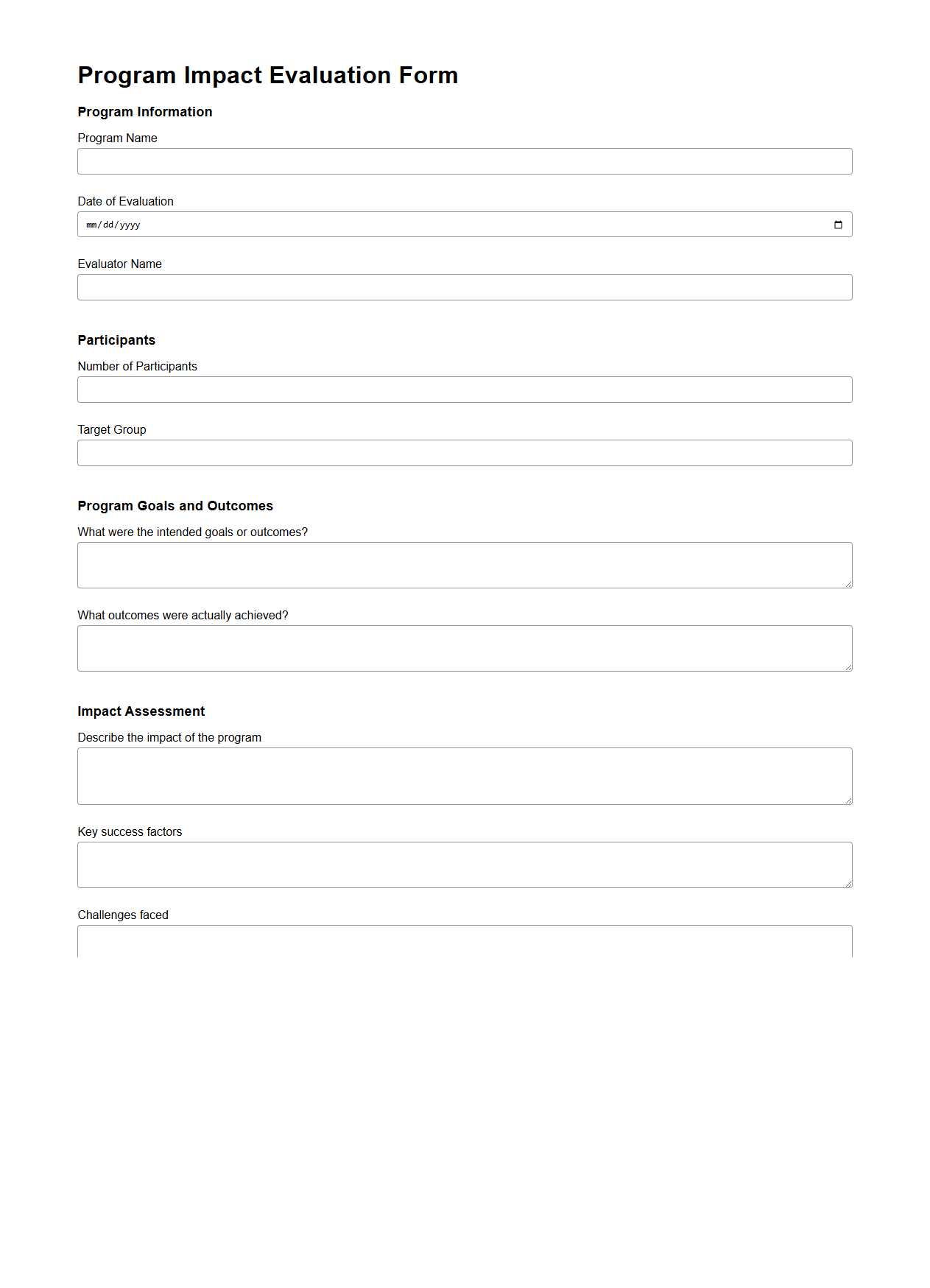 Unfilled Program Impact Evaluation Form