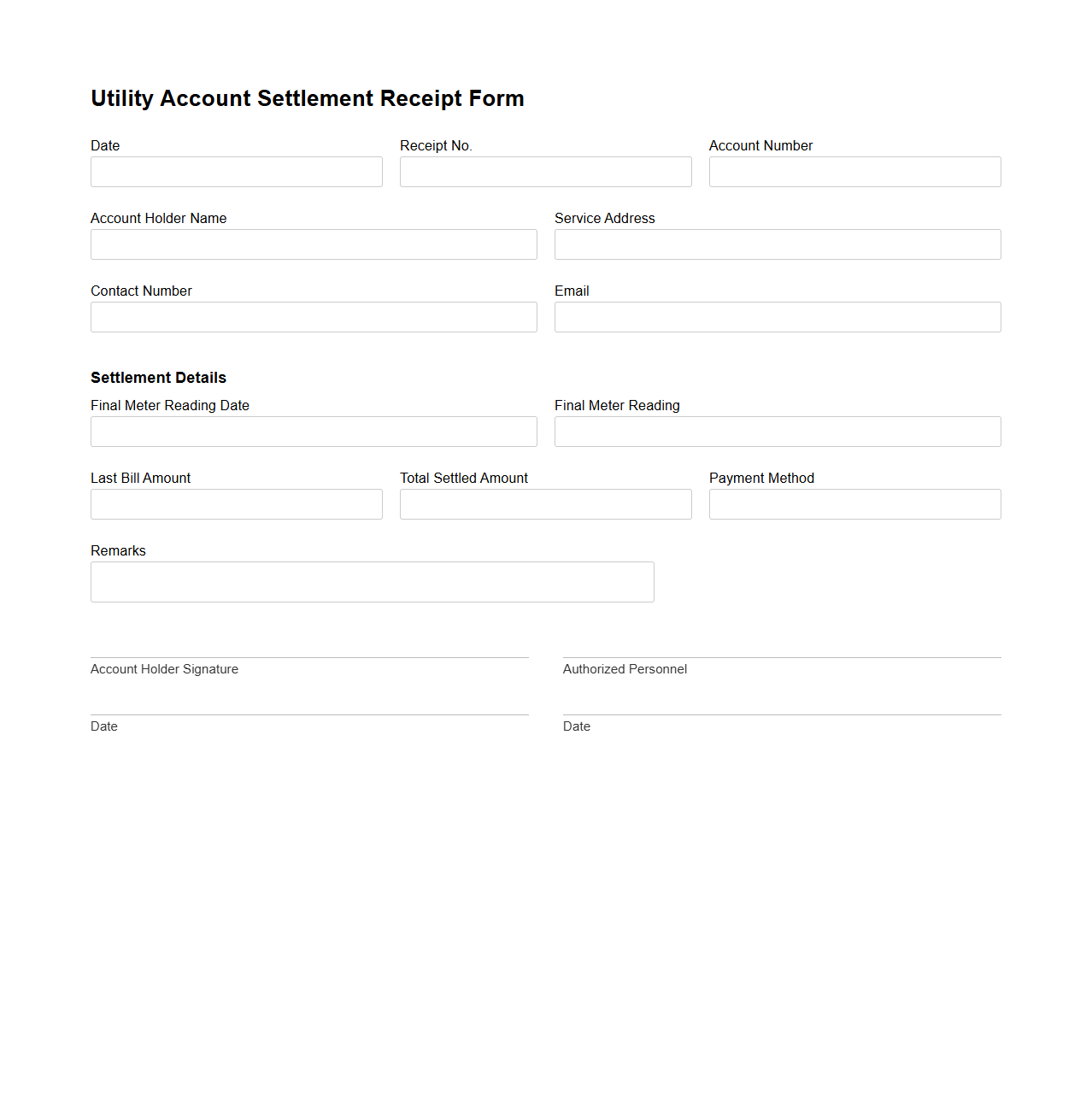 Utility Account Settlement Receipt Form
