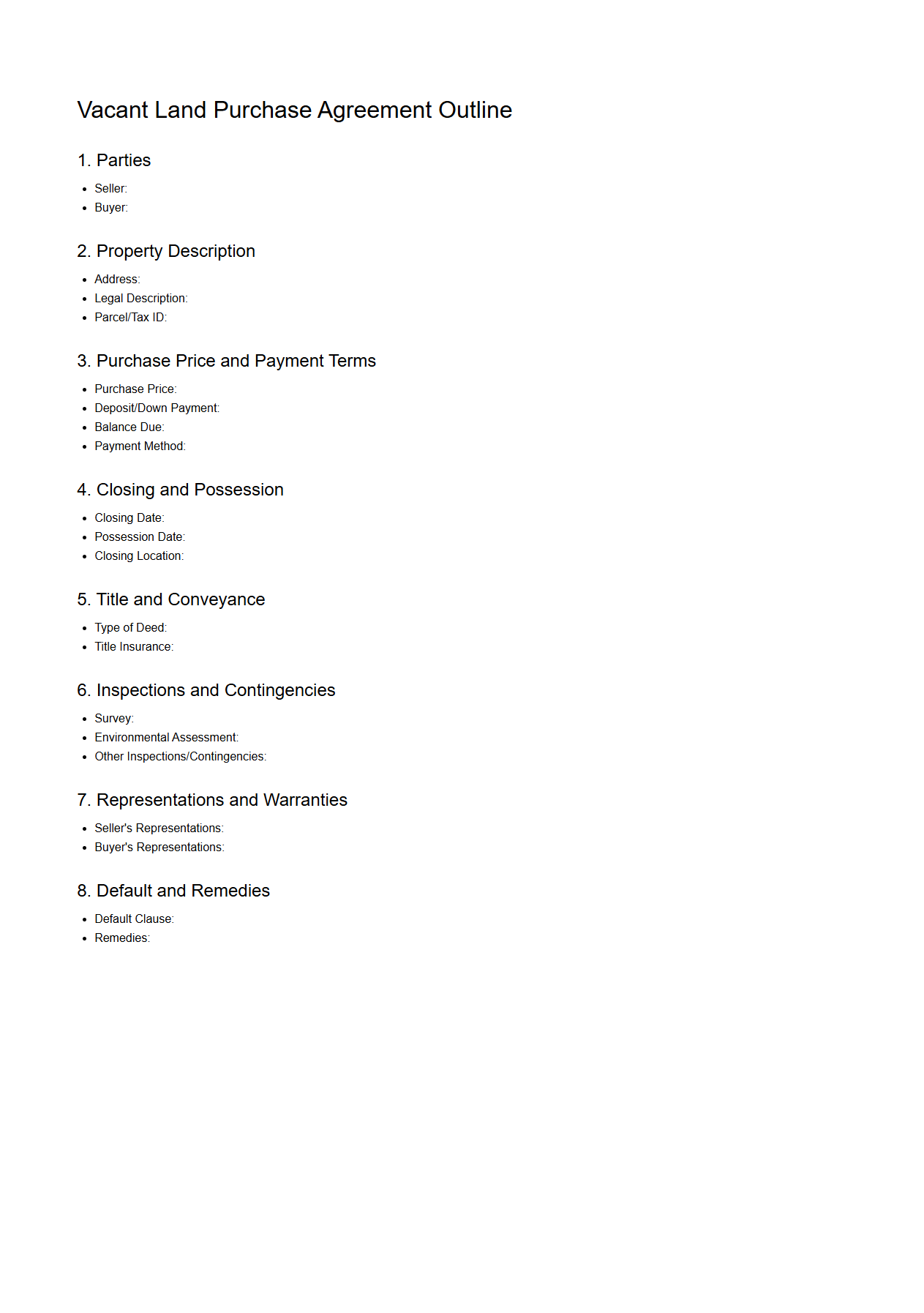Vacant Land Purchase Agreement Outline