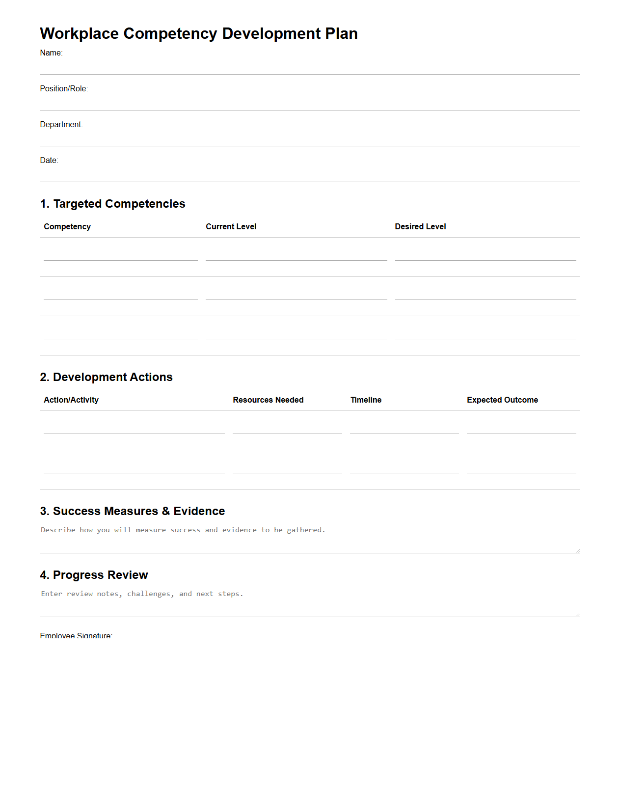 Workplace Competency Development Plan
