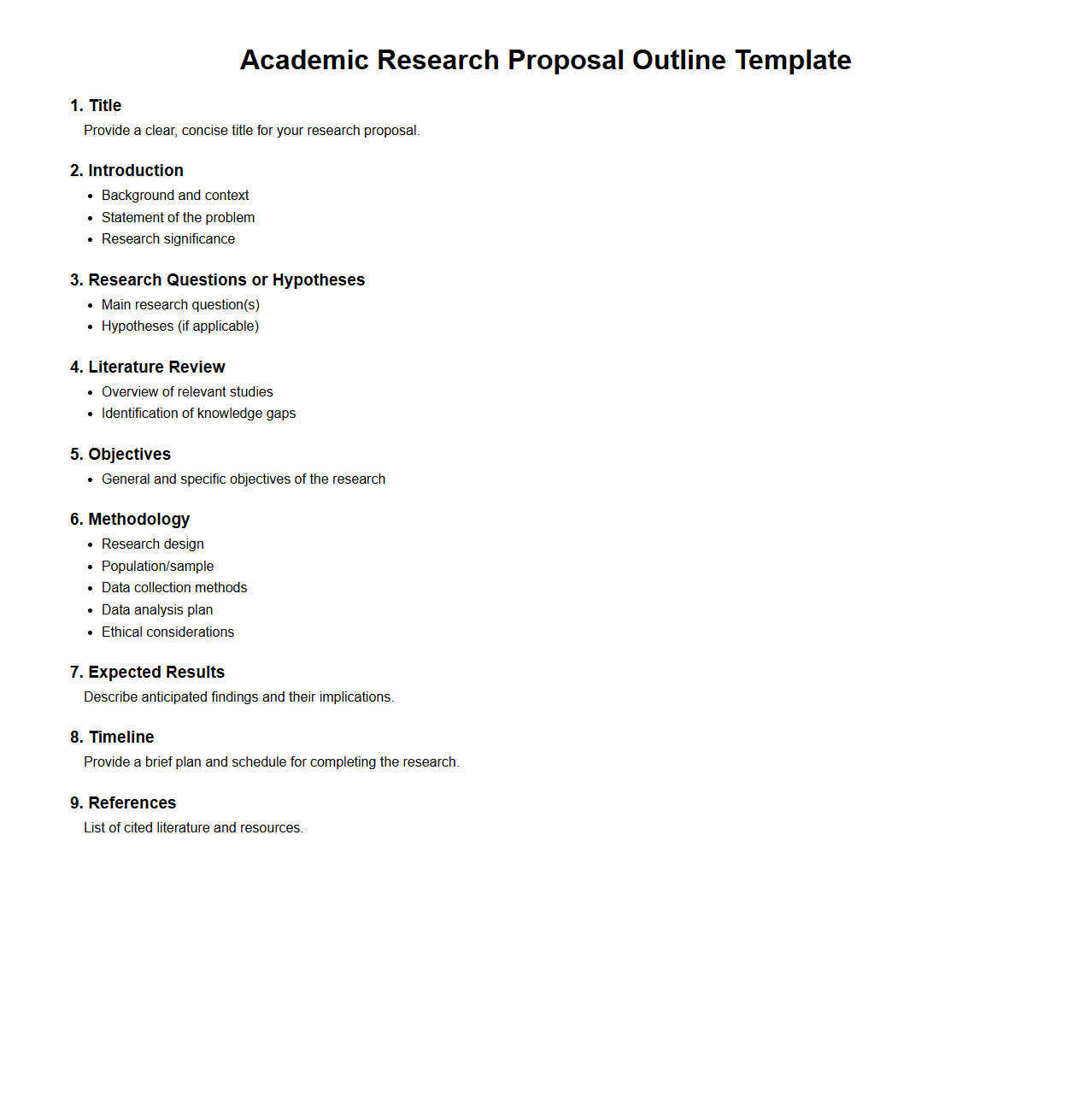 Academic Research Proposal Outline Template