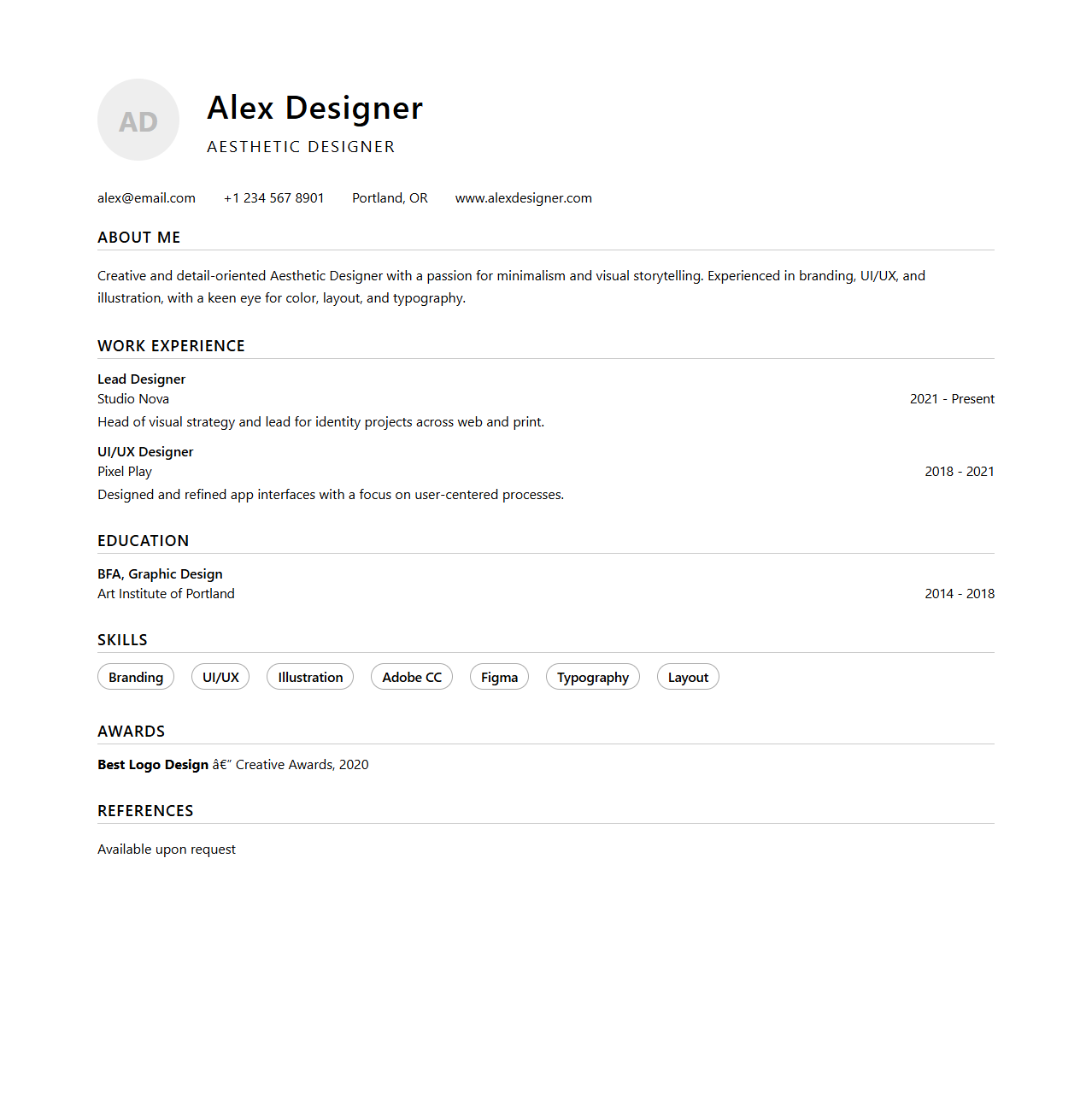 Aesthetic Designer Curriculum Vitae Template