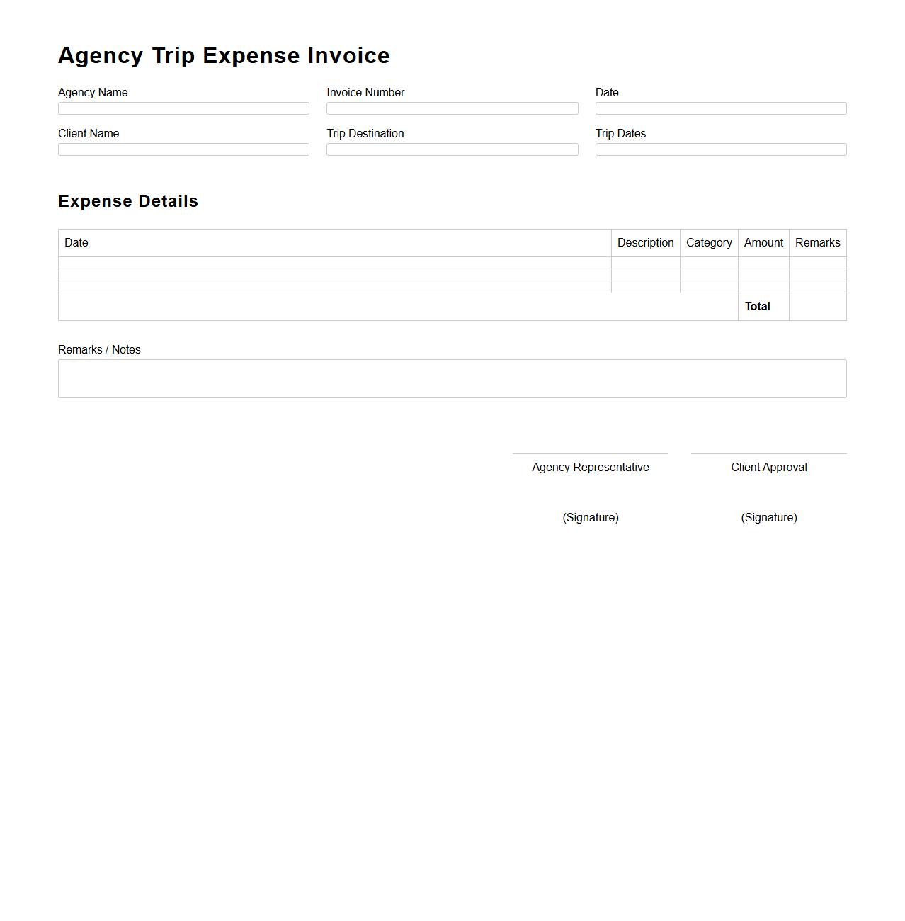 Agency Trip Expense Invoice Format