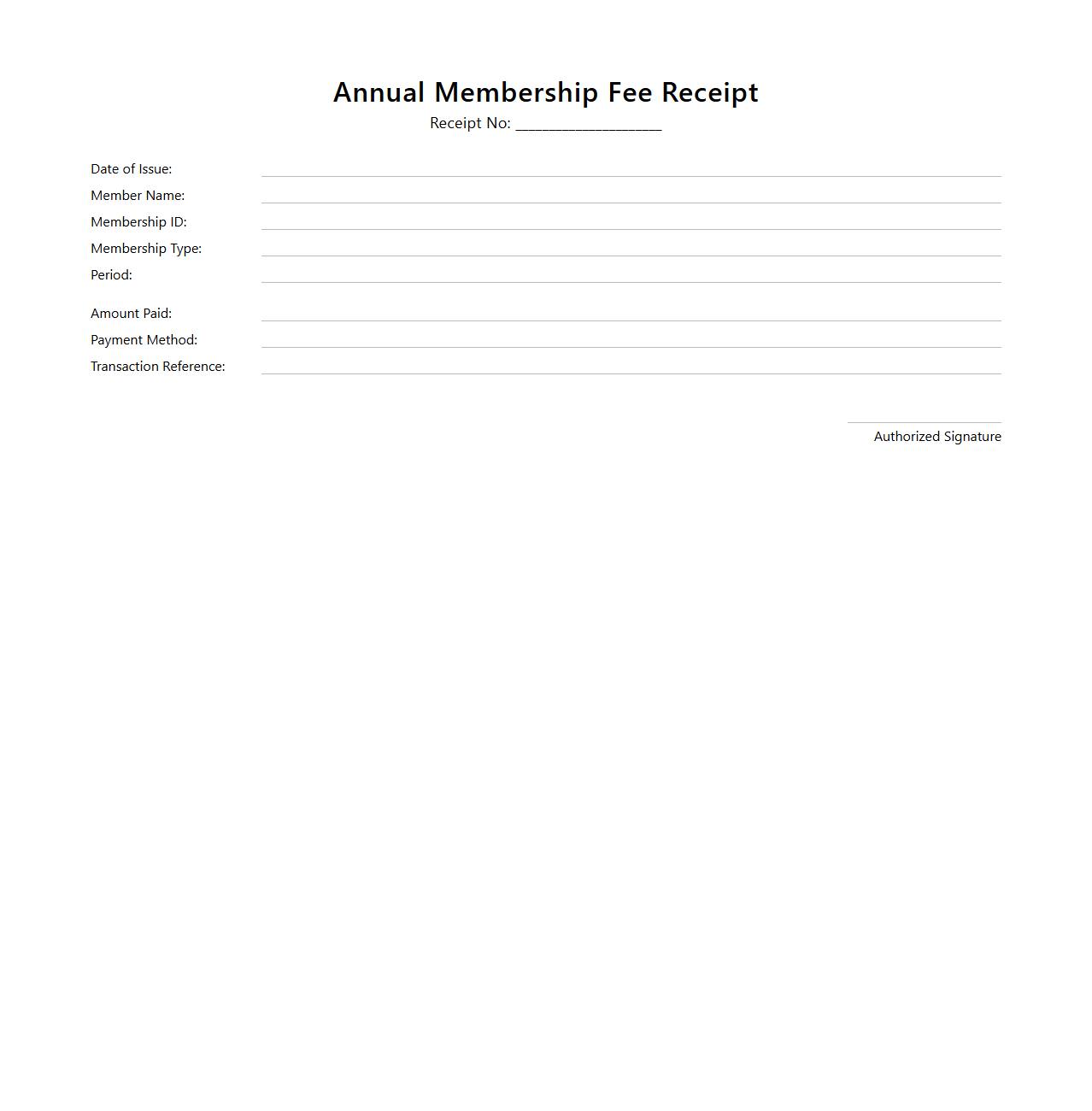 Annual Membership Fee Receipt Template