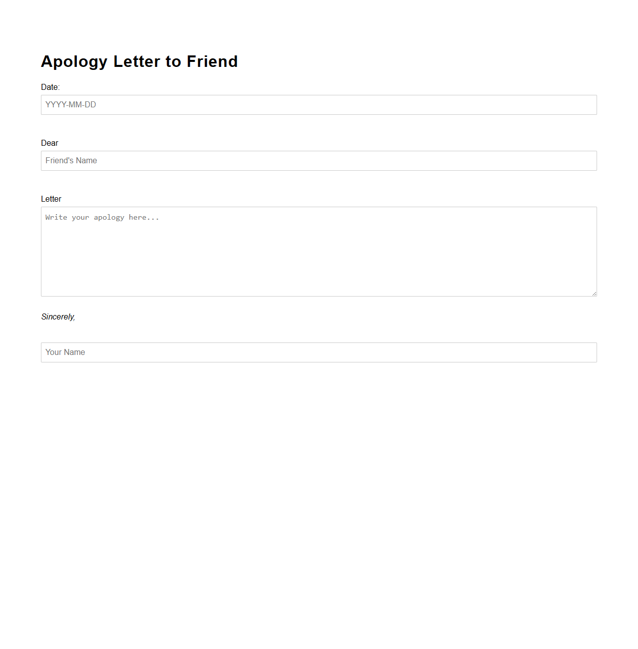 Apology Letter Template for Friend