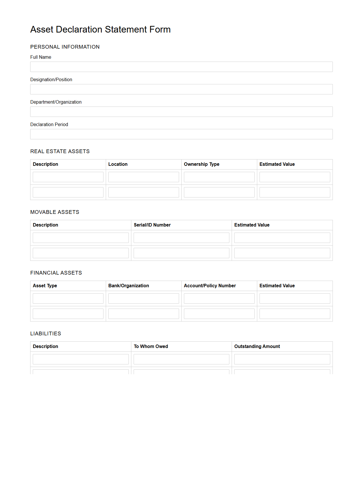 Asset Declaration Statement Form