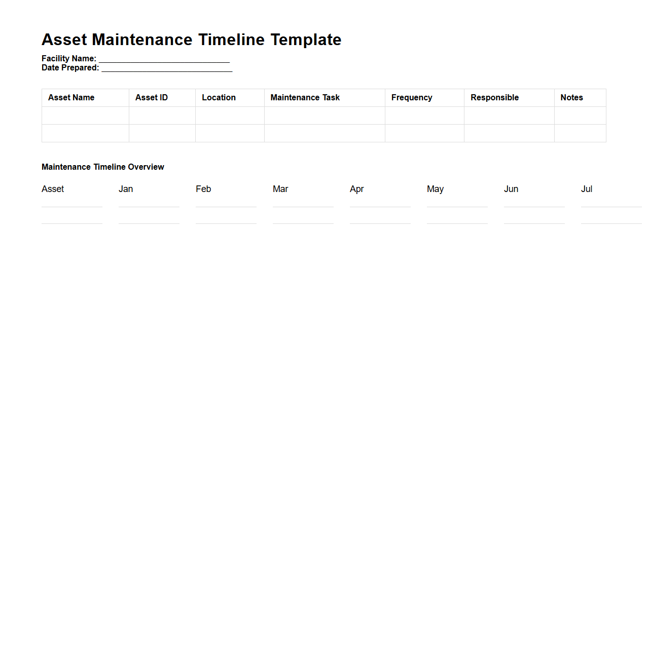 Asset Maintenance Timeline Template for Facilities