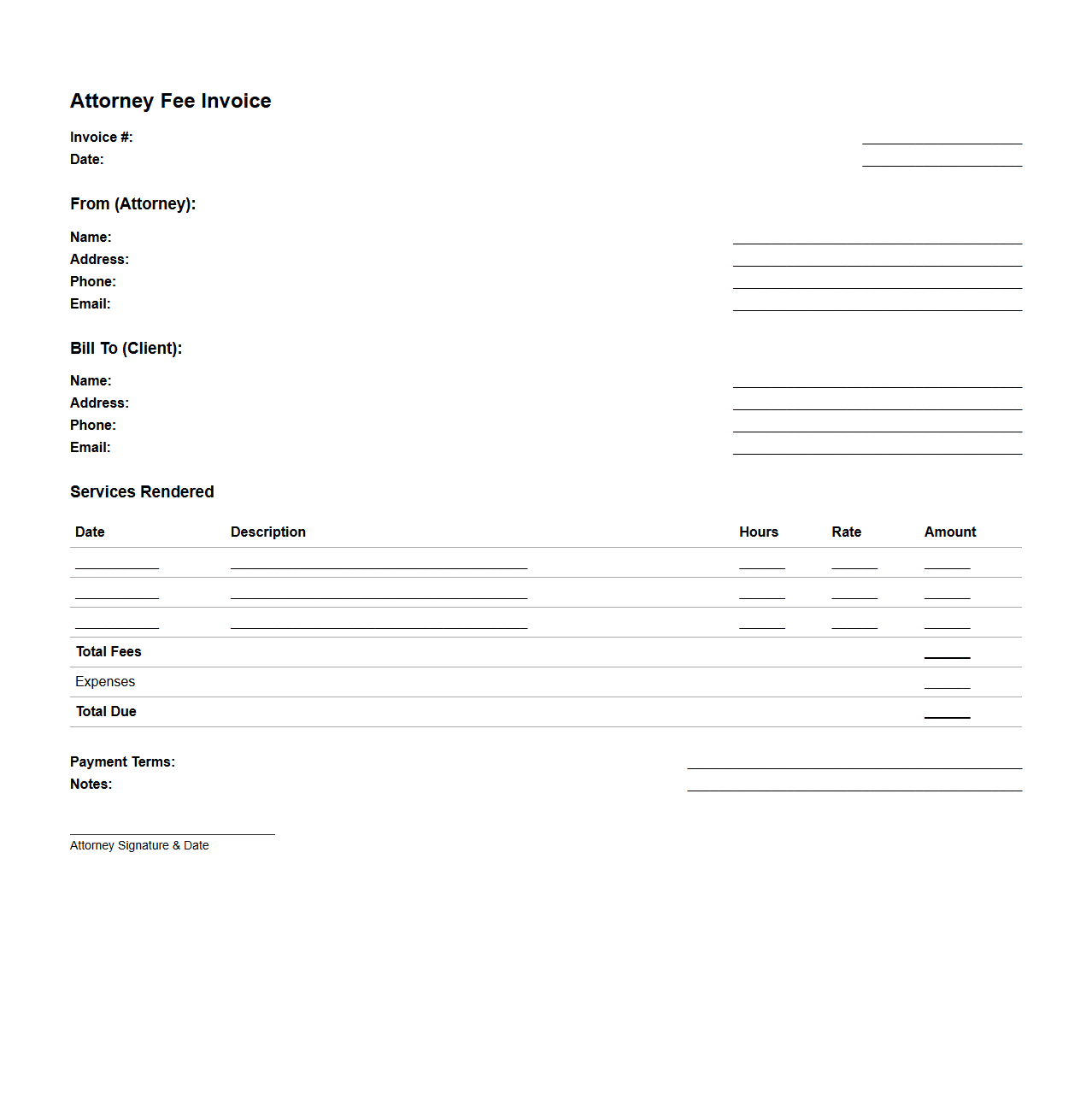 Attorney Fee Invoice Blank Format