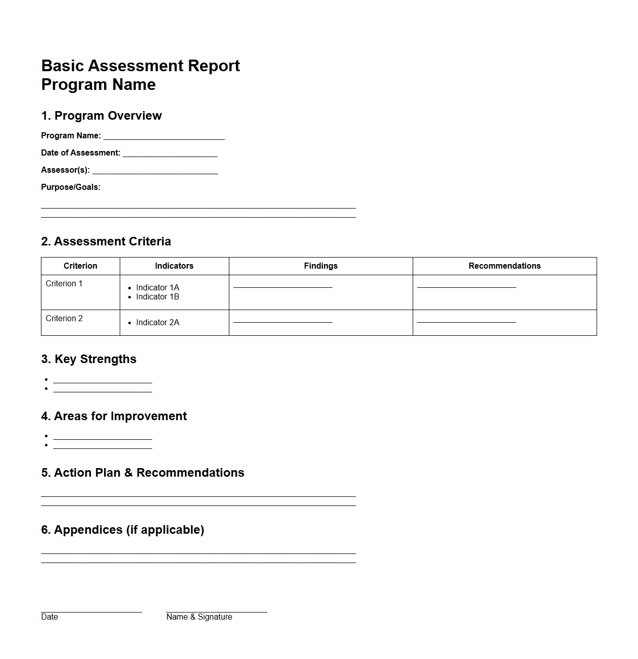Basic Assessment Report Template for Programs