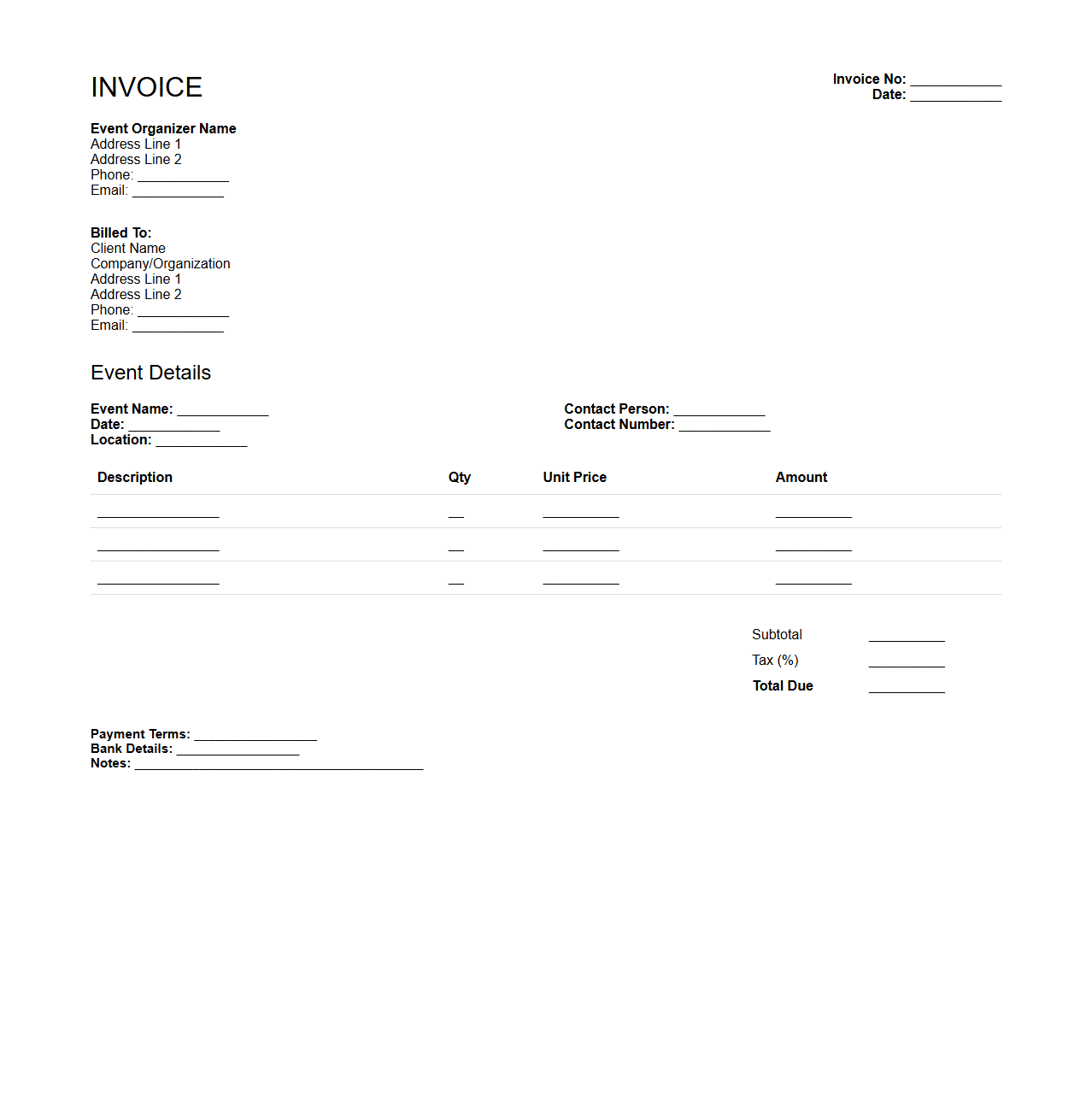 Basic Event Organizer Invoice Format